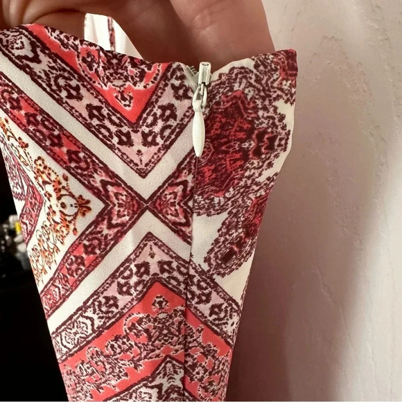 Skies‎ Are Blue Maxi Dress Bohemian Red White Spaghetti Strap Slit Lined Large - Picture 4 of 16